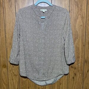 Dana Buchman Gray Cream 3/4 Sleeve Ribbed Blouse